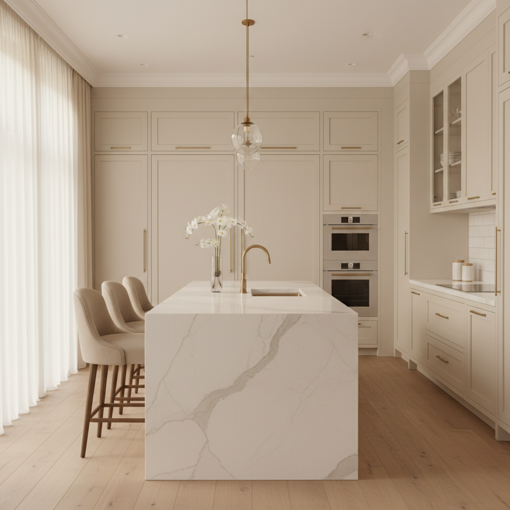 Upscale kitchen with integrated Bosch-style appliances